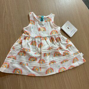 Burt's Bees Baby Tiered Dress 0-3 Months White Rainbows Print Organic Cotton NWT